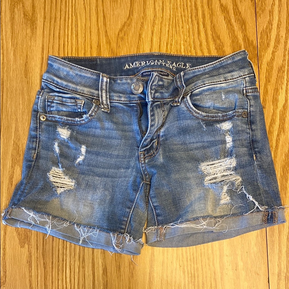American Eagle Outfitters Blue Distressed Jean Shorts